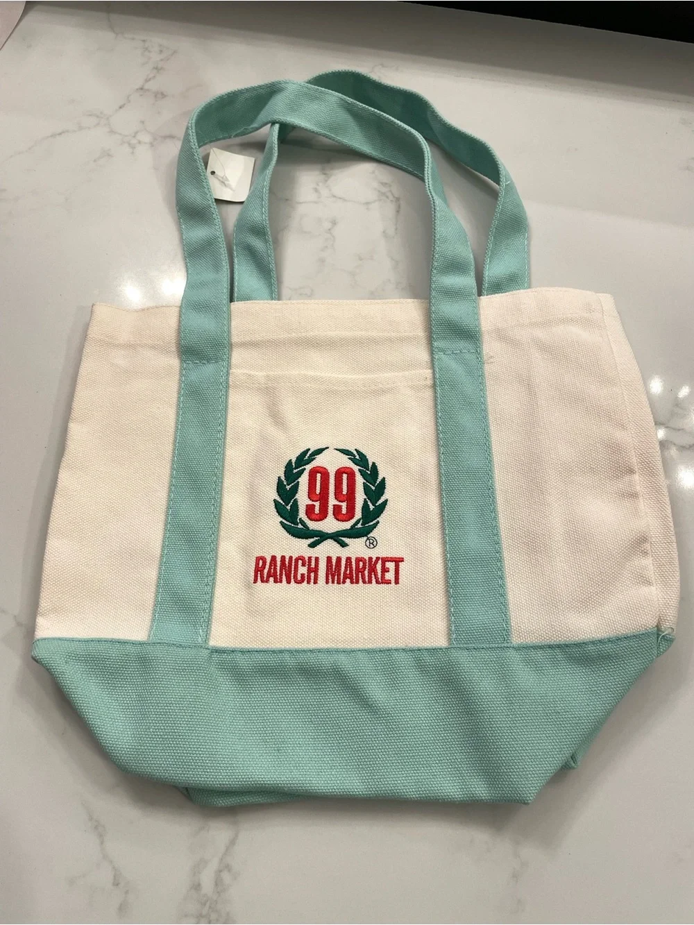 Canvas Tote Bag in Cream and Light Teal